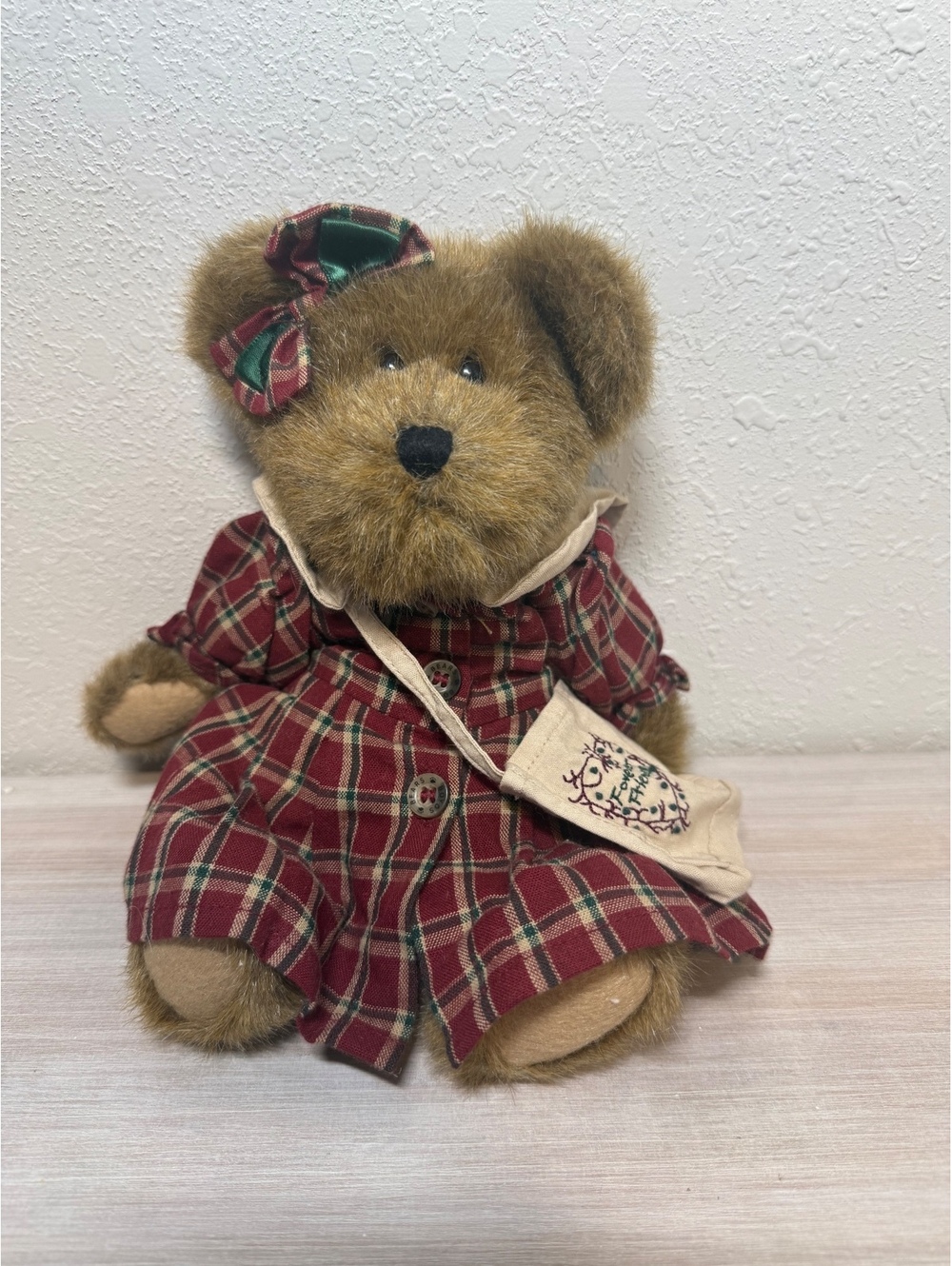 Boyds Bears Aimee Warmheart Plush Jointed Bear in Red Plaid Dress with Purse
